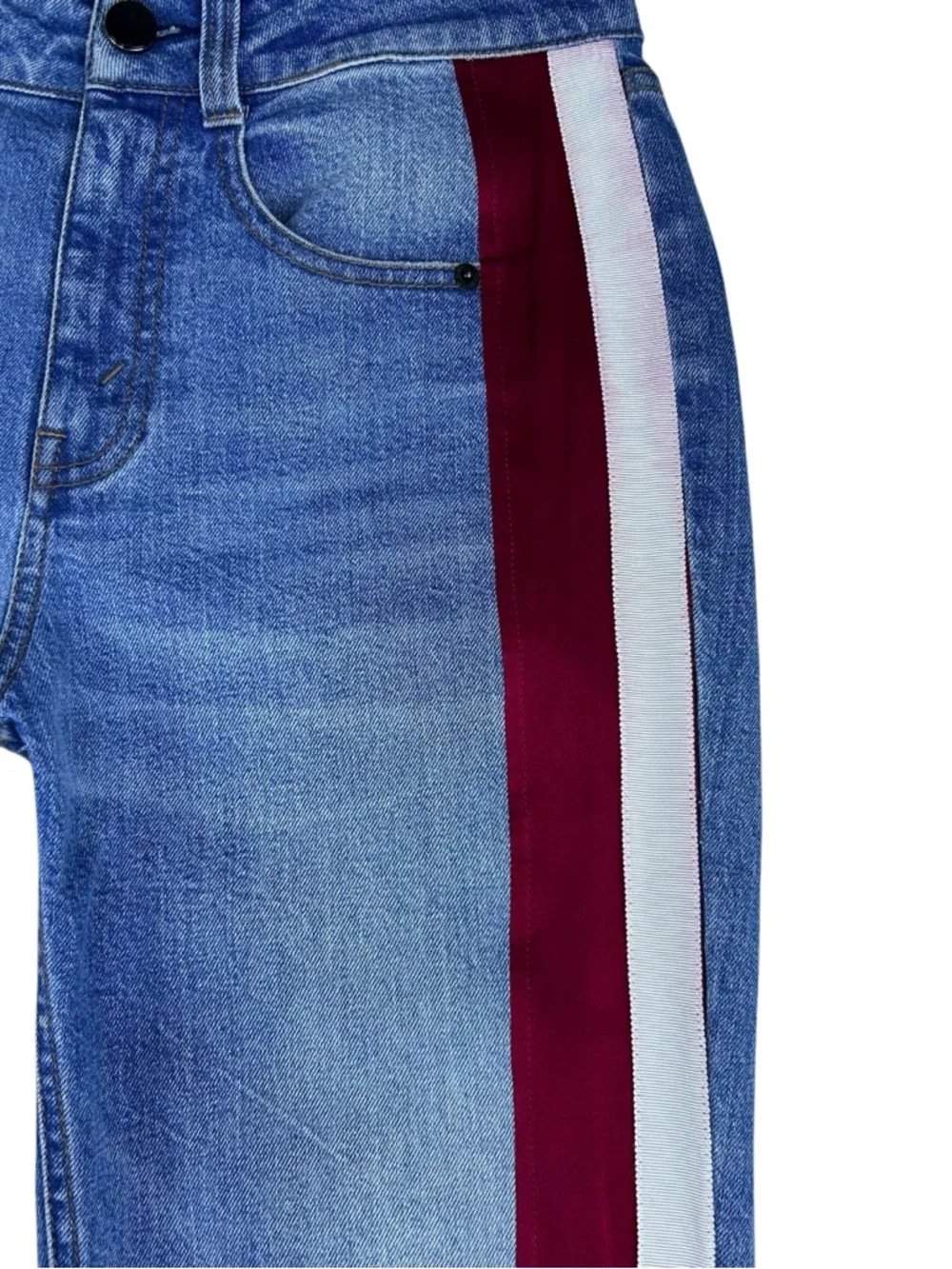 Hellessy High Rise Straight Leg Grosgrain Stripe Side Trim Jeans 28x29 Festival